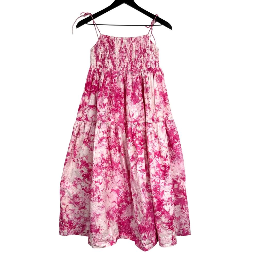 S/W/F Smocked Tie-Dye Maxi Dress Pink White Cotton - L